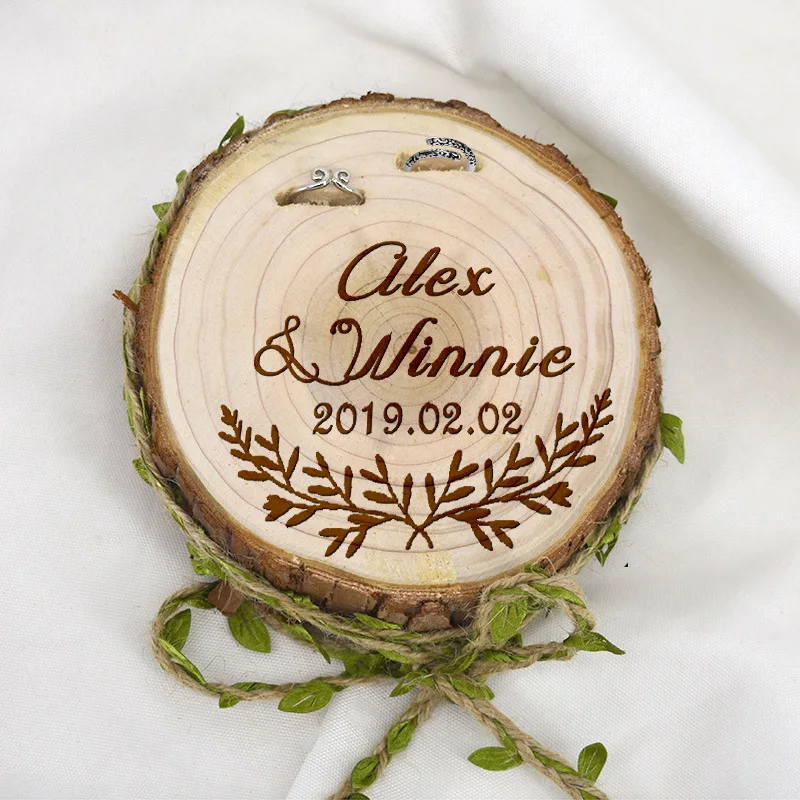 

Custom Logo Engraved Ring Box Holder - Personalized Rustic Round Shape Wood Ring Jewelry Packaging Wedding Box Gift for Her