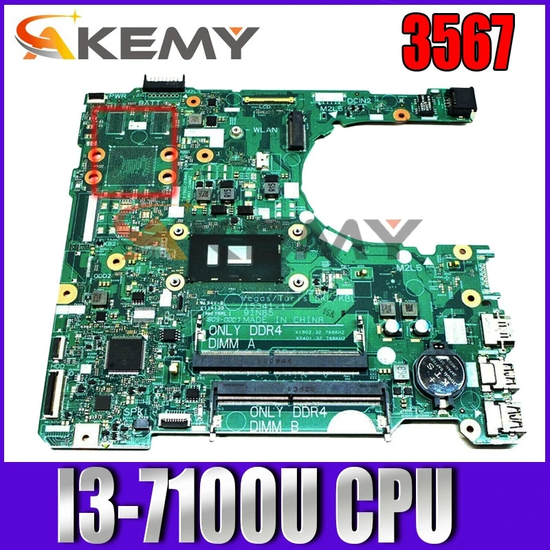 

Akemy For DELL 3567 Laptop Motherboard CN-0RY2Y1 0RY2Y1 RY2Y1 15341-1 With SR2ZW I3-7100U DDR4