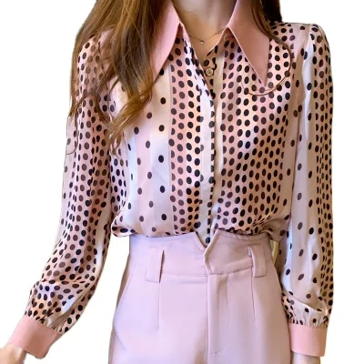 

LZX Polka Dot Blouses Women Long Sleeve Chiffon Spring 2021 New Slim All Match Shirt Shirts For Women