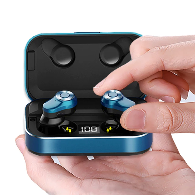 TWS True Wireless Earbuds Gaming Headset LED Bass Blue tooth Headphone Hands Free Bluetooth Earphone with Mic Charging box