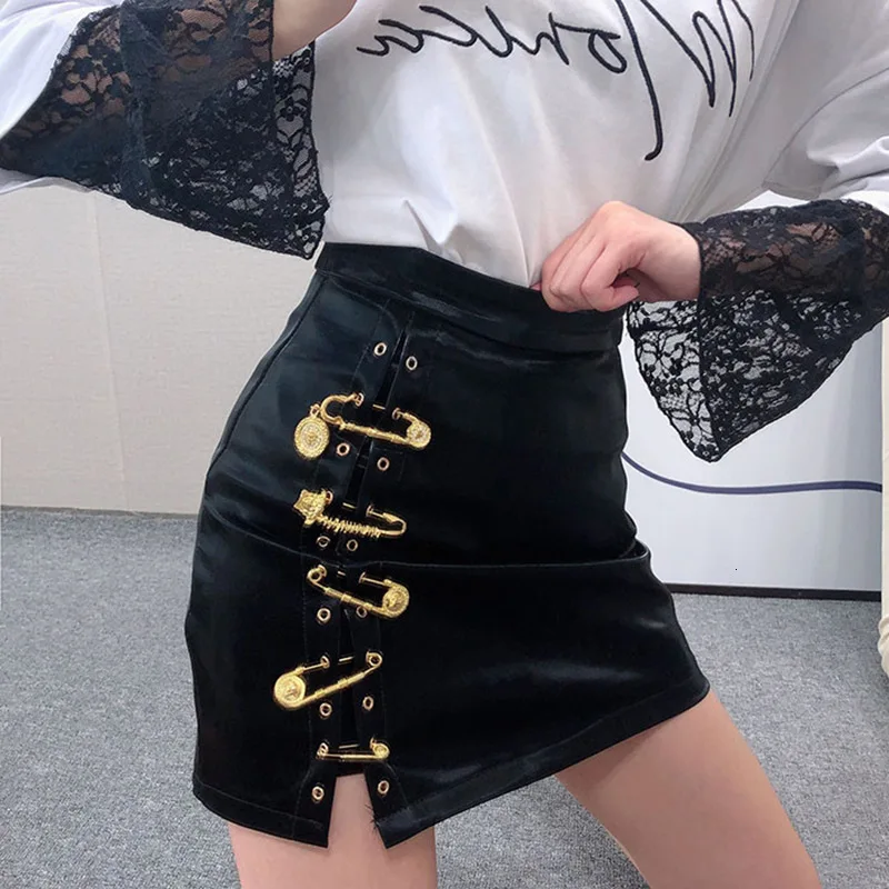 

Spring 2020 new high-waisted slim leather skirt women's A-line skirt with special pin waist wrap skirt