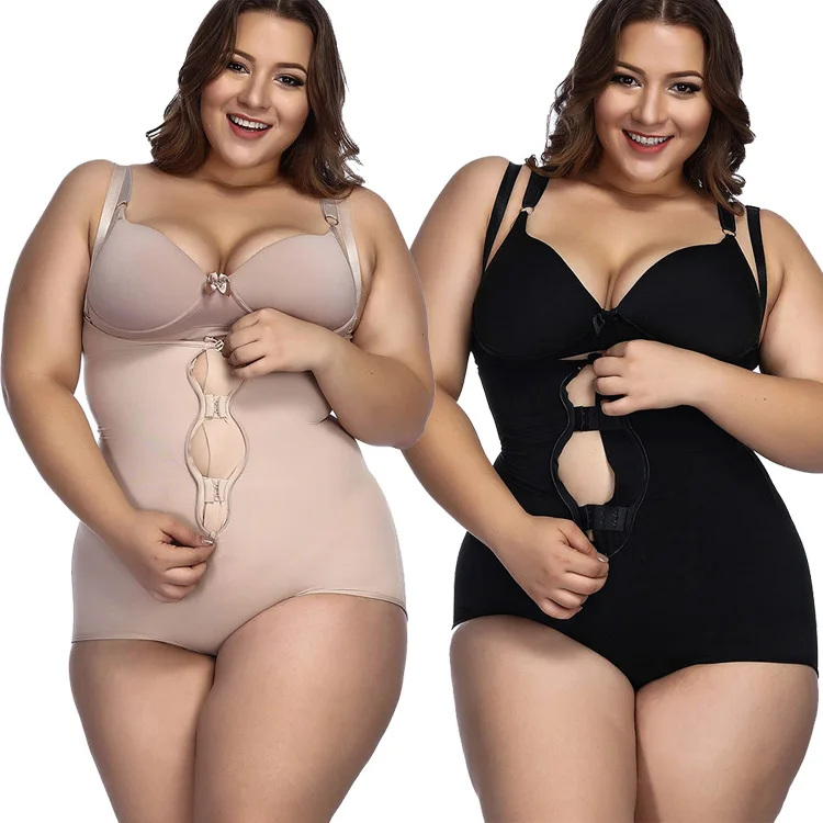 

In Stock Adjustable Hooks And Zipper Women Tummy Control Body Shaper Plus Size Shapewear, Nude,black