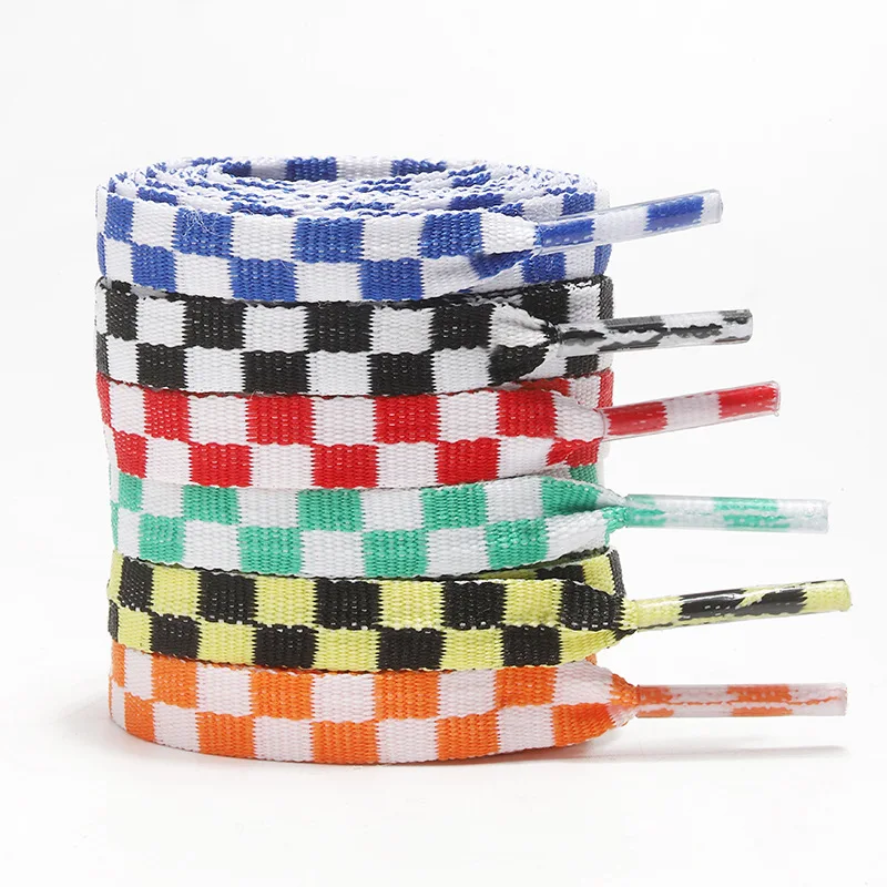 

100-180cm creative mosaic two-color checkerboard black and white grid lazy polyester flat shoelaces for sneaker canvas
