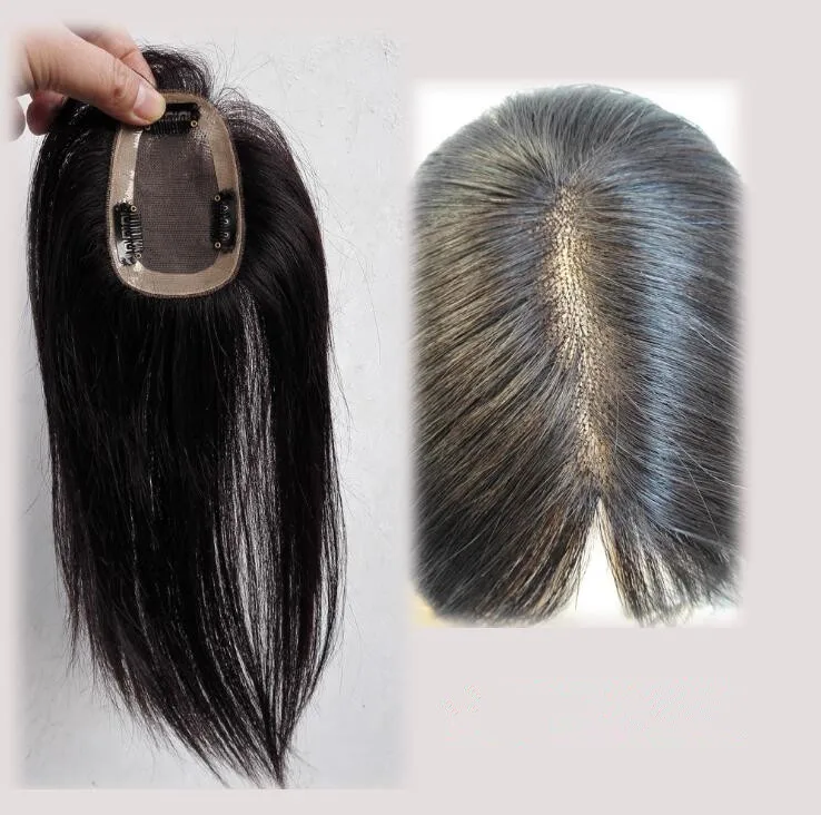 

Factory Drop ship 100% Human Hair Toupee for Women Size 7x10cm with 3 clips Mono Lace Topper