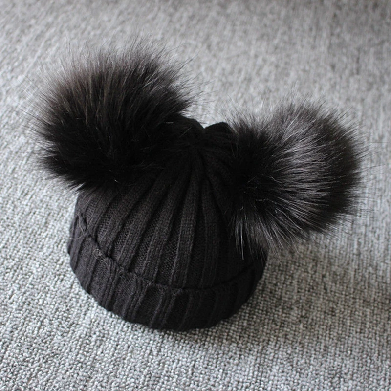 
2019 Brand New Newborn Baby Kids Girls Boys Winter Warm Knit Hat Furry Balls Pompom Solid Warm Cute Lovely Beanie Cap Gifts 