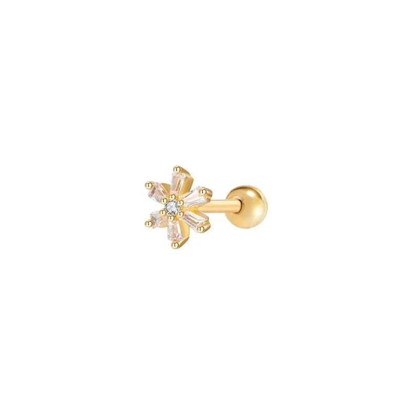 

New fashion girls small jewelry 925 sterling silver 18k gold plated stud zircon six petals flower earrings, Gold/white