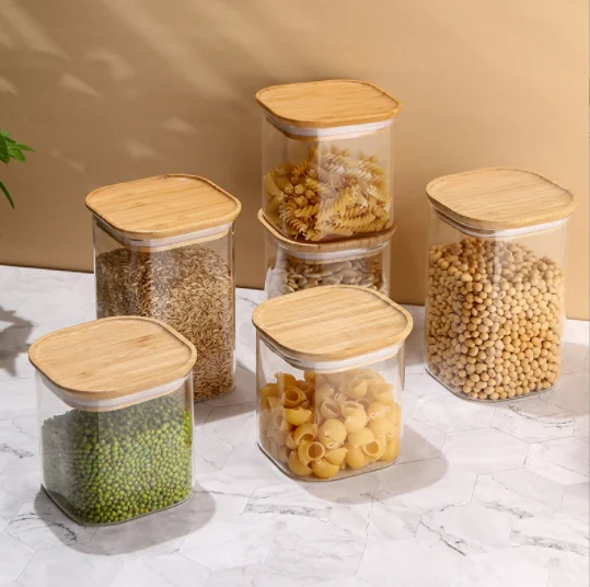 

Household clear glass grain tea storage box