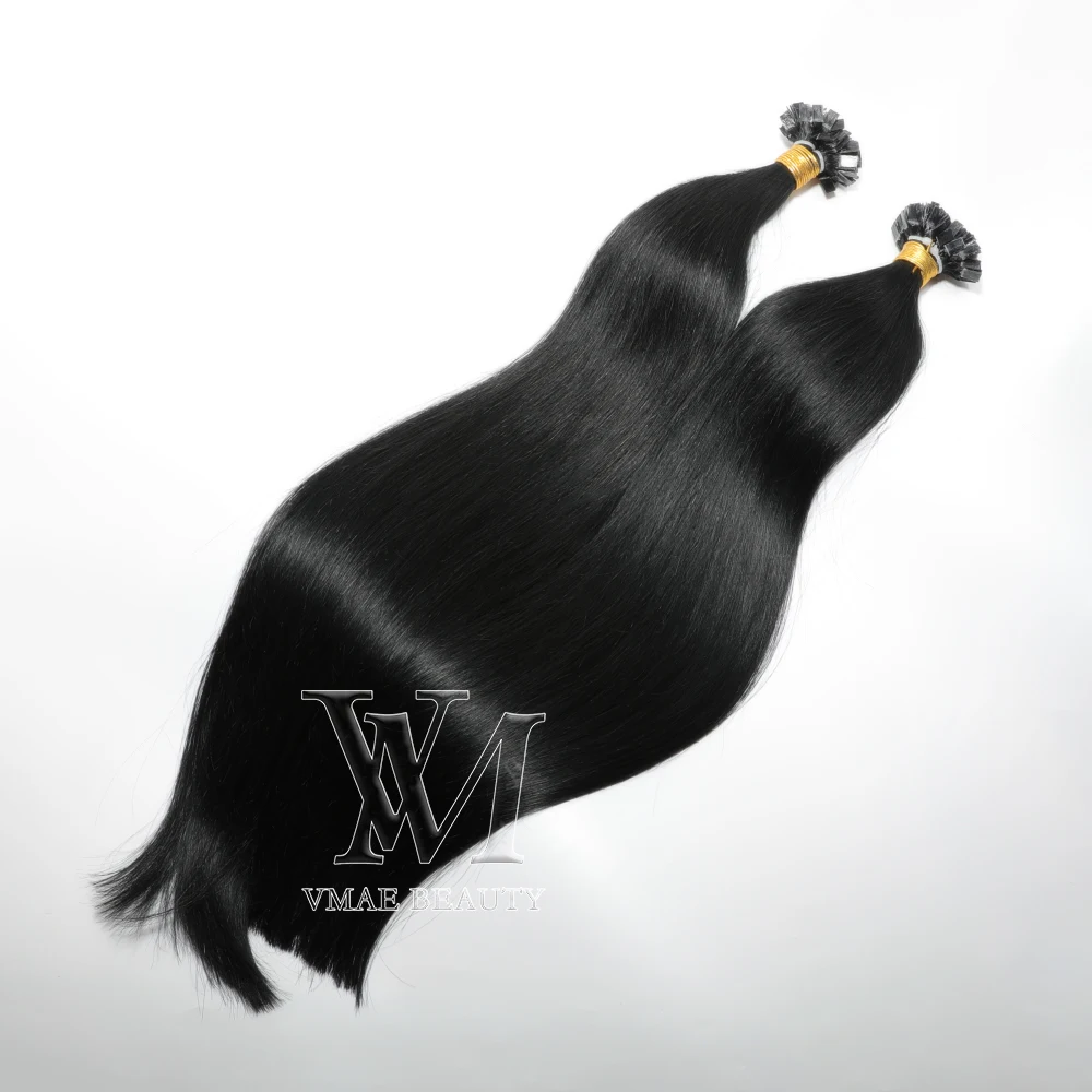 

VMAE Mongolian High Quality Raw Virgin Prebonded 1# Black Color 100g Double Drawn Smooth Straight Flat Tip Human Hair Extension