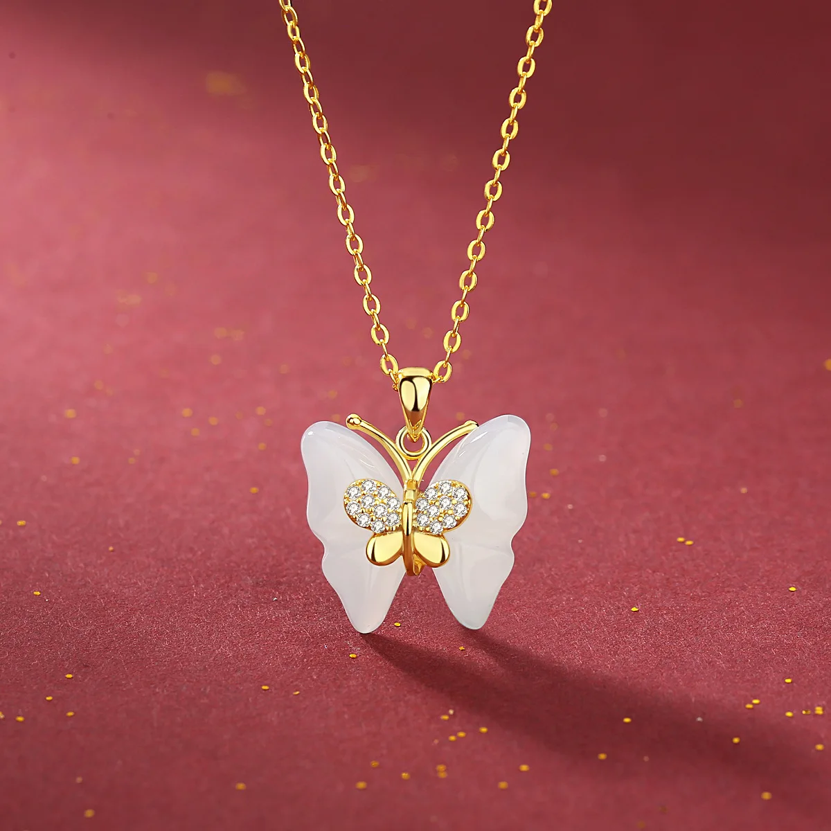 

New Fashion High Quality Jewelry S925 Nephrite Butterfly Pendant Best Mother Gift 18K Gold Necklace for Mother's Day