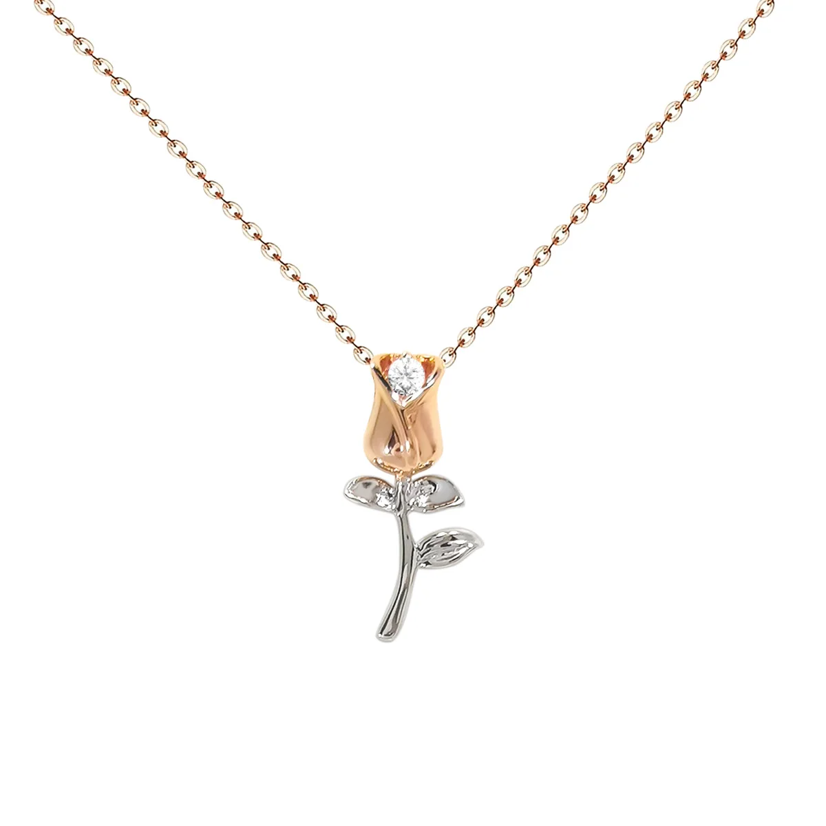 

Beautify Design Lovely Rose Flower 18K Gold Diamond Necklace Real 18K Gold Flower Necklace Wholesale