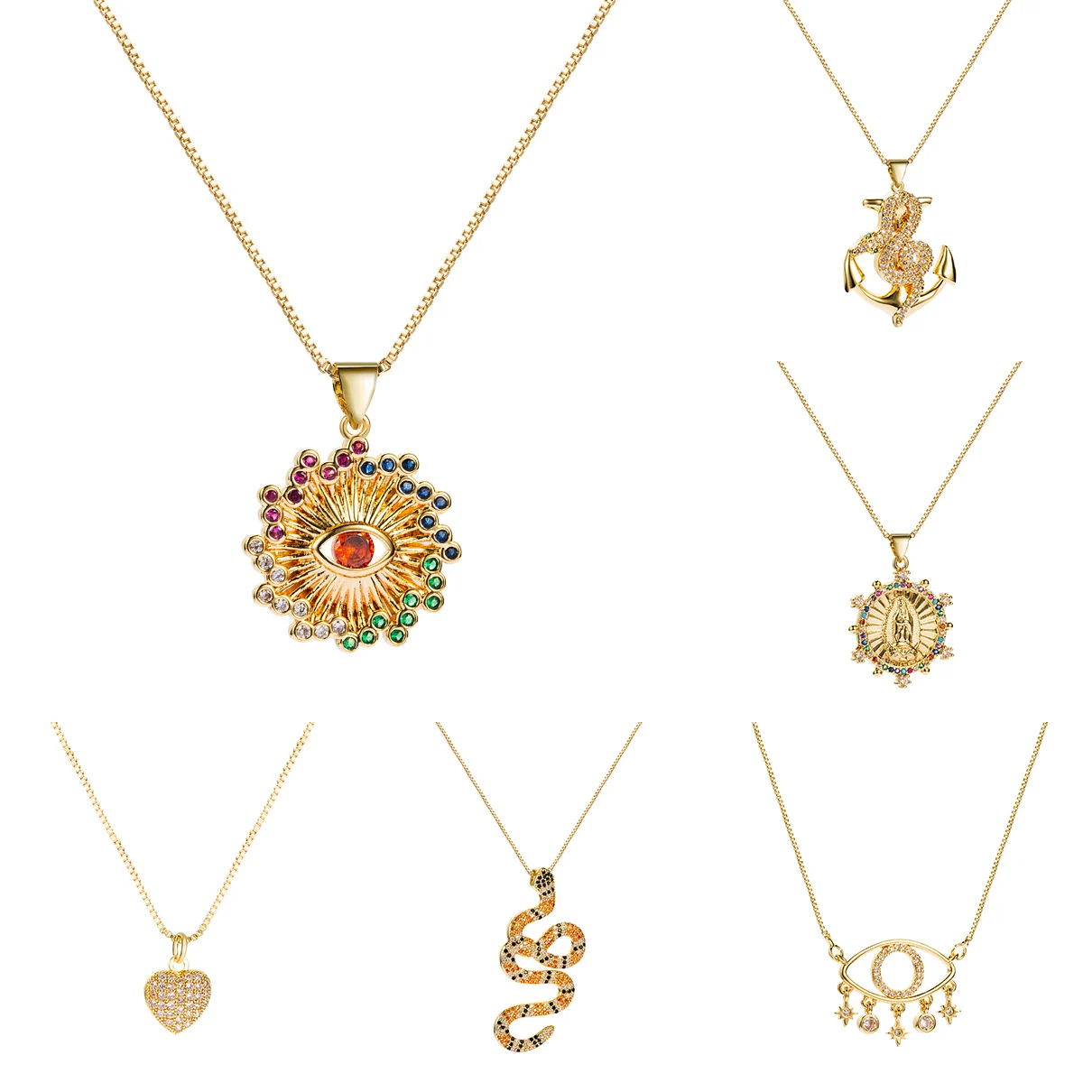 

Luxury Women Necklaces Evils Eye 18K Gold Plated Snake Pendants For Necklace Heart Copper Jewelry For Women Men, Picture shows