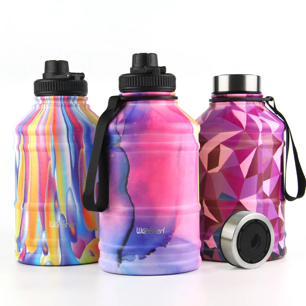 

2.2L Camping Single Wall Stainless Steel Water Bottle with Straw Lid, Silver/gold/black/pink/customized