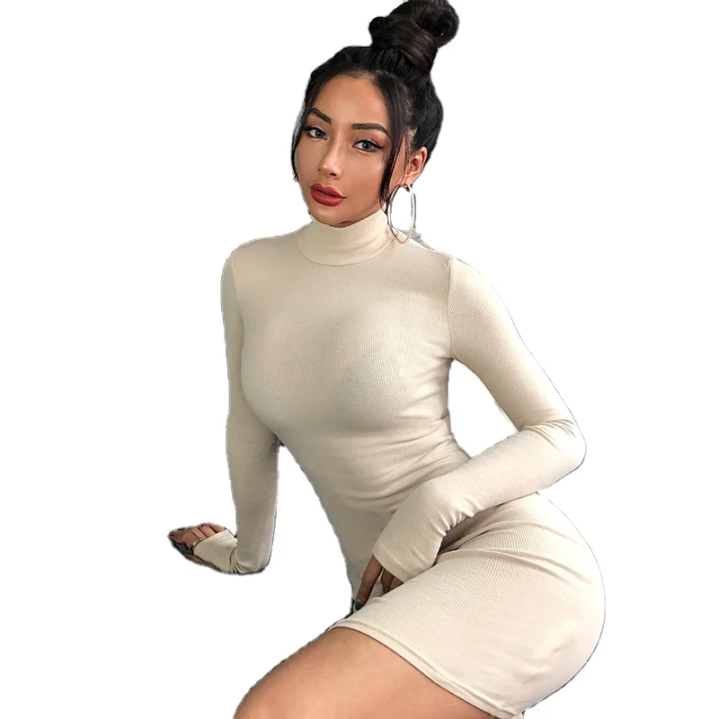 

2021 factory design drop shipping solid color casual long sleeve bodycon dress