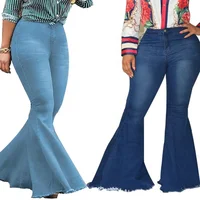 

2019 New Arrivals Fashion Plus Size Women Vintage Trendy High Waist Bell Bottom Flared Stretch Denim Jeans