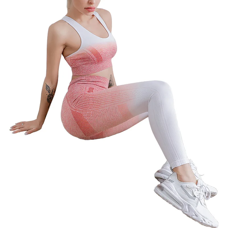 

Hot selling super soft seamless gym wear suit high waist fitness clothing Ombre womens yoga set, Picture color, custom made color