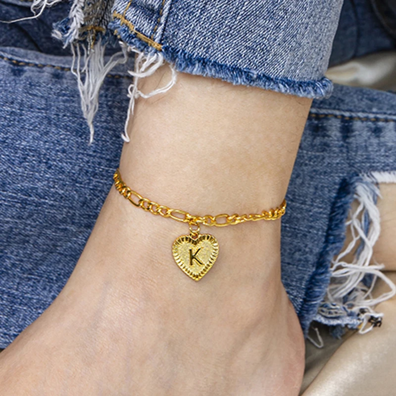 

2021 Gold Plated Ankle Bracelet Heart Initial Letter Anklet For Girls Women Anklets Jewelry