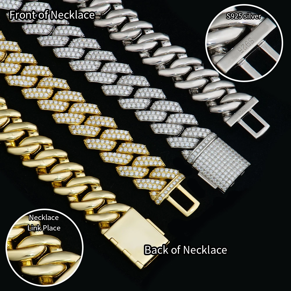 

Moissanite miami Cuban link Prong necklace solid 925 sterling silver Rapper Chain iced out hiphop cuban link Chain