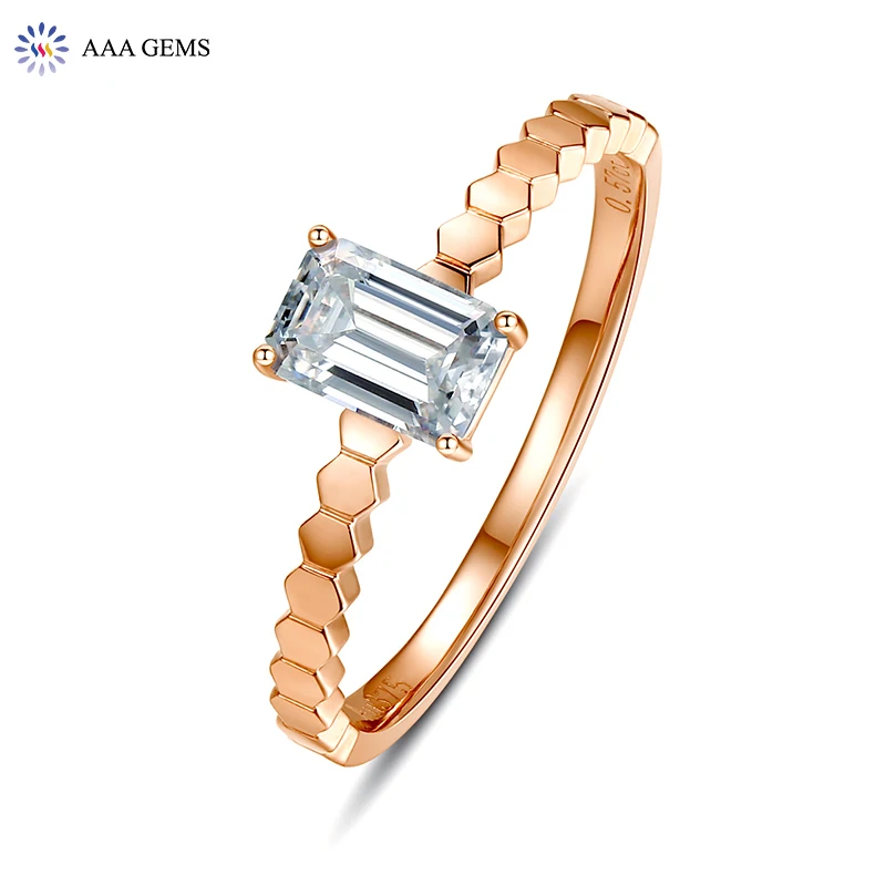 

AAA Gems New Arrival Original Design 10K Rose Gold Emerald Cut Cute Gift use Moissanite Engagement Diamond Ring, Picture shows