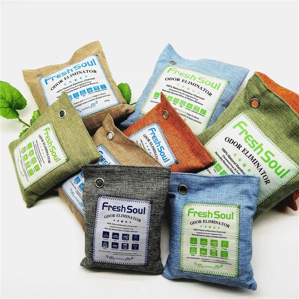 Bundle set bamboo charcoal bags in different size custom package