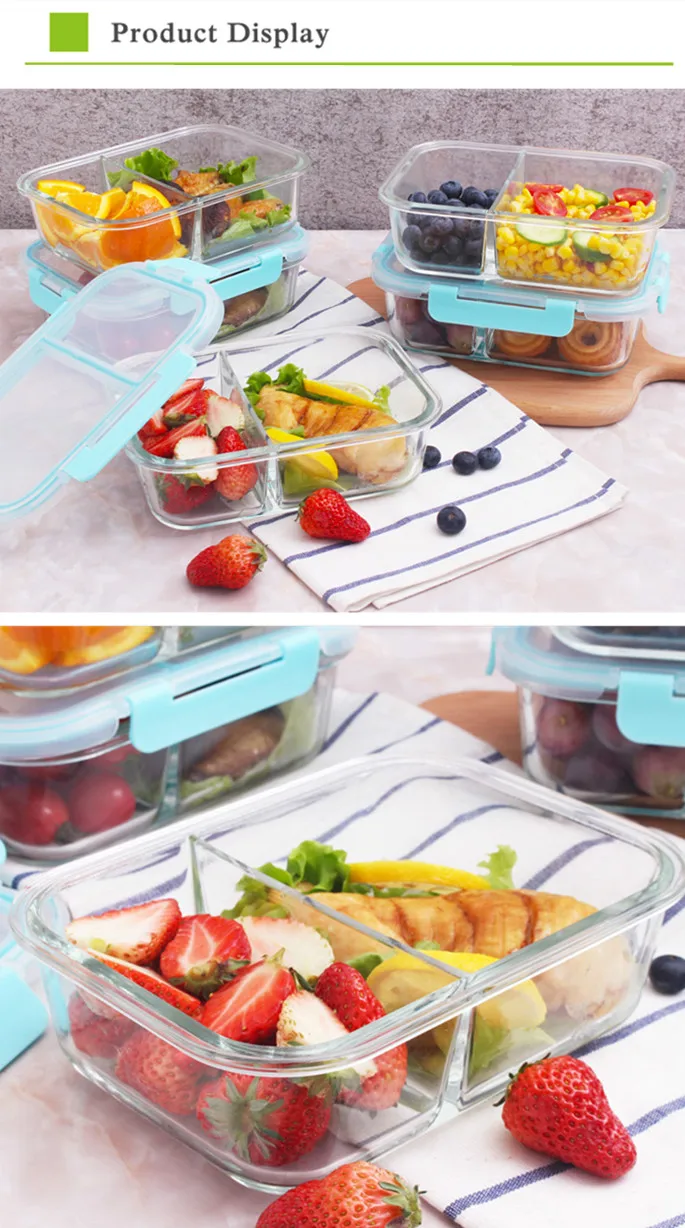 3 Pcs Set Glass Food Container Divider Storage Airtight Glass Food