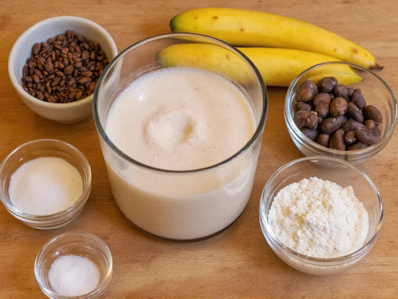 Homemade protein shake ingredients arranged on wooden table