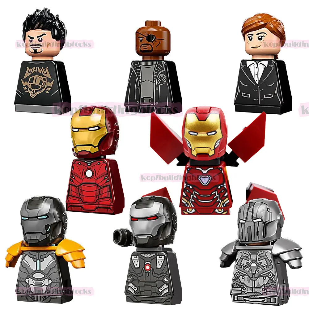 

KM66029-KM66036 Super Heroes Tong Stark Pepper Iron Armor MK3 Whiplash Man Character Assemble Building Block Figure Plastic Toy