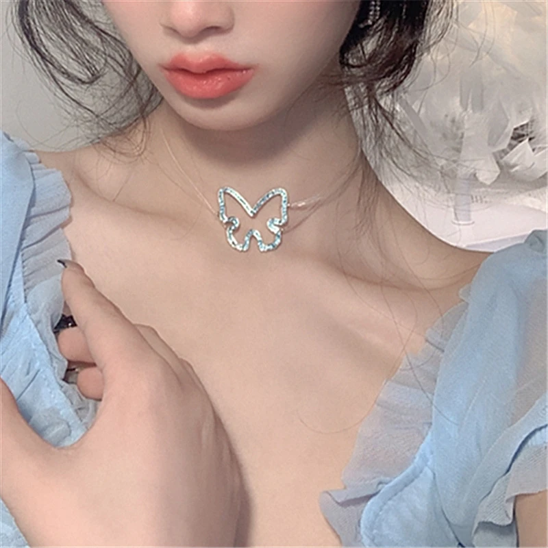 

Aimgal Jewelry Diamond inlaid butterfly fishing line transparent invisible choker for women