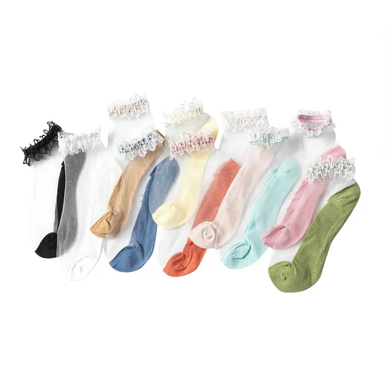 

Girls Women Spring Summer Lace Custom Silk Socks, Multi color