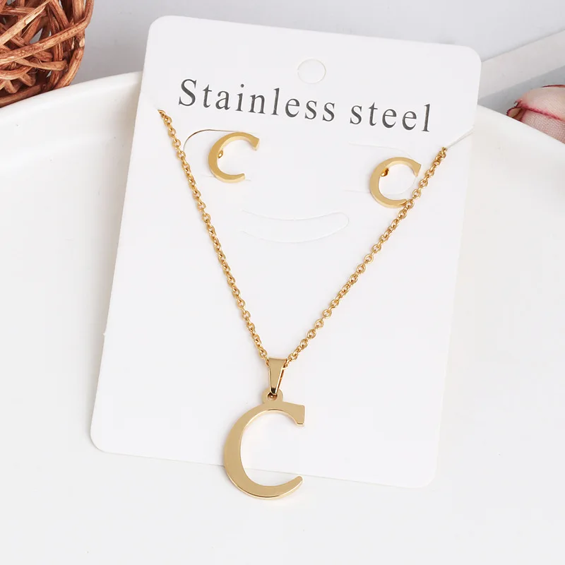 

Popular stainless steel jewelry 26 English alphabet earrings necklace set