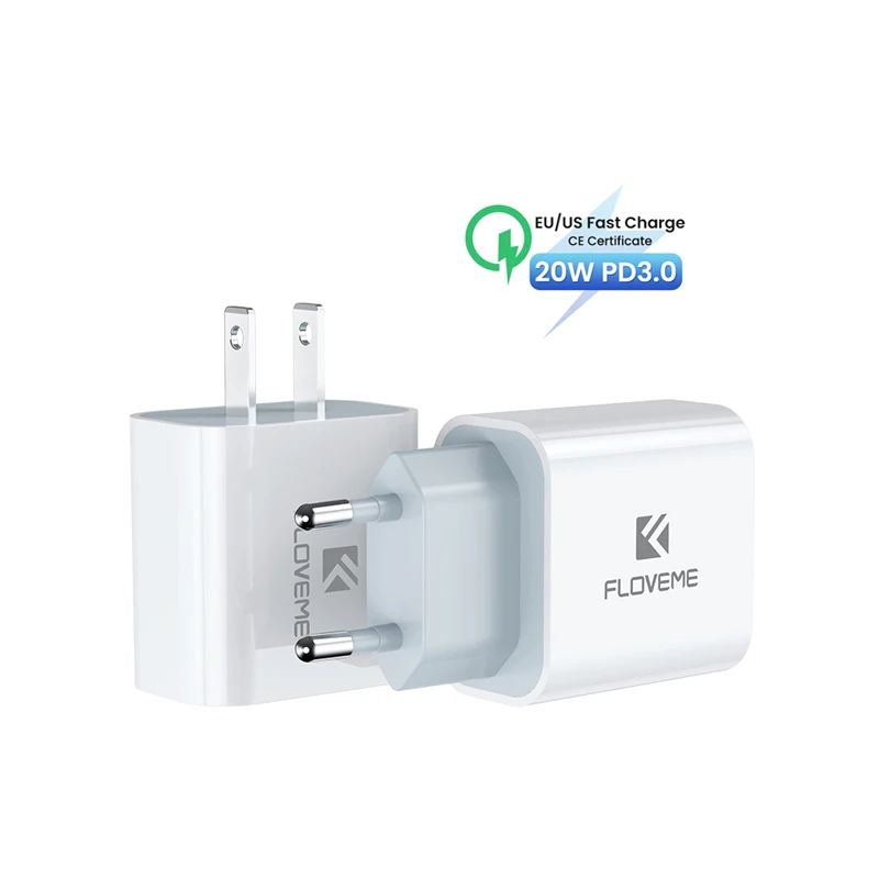 

Free Shipping 1 Sample OK FLOVEME CE Approved PD 20W Wall Charger US / EU Plug Adapter For Smartphones Custom Accept
