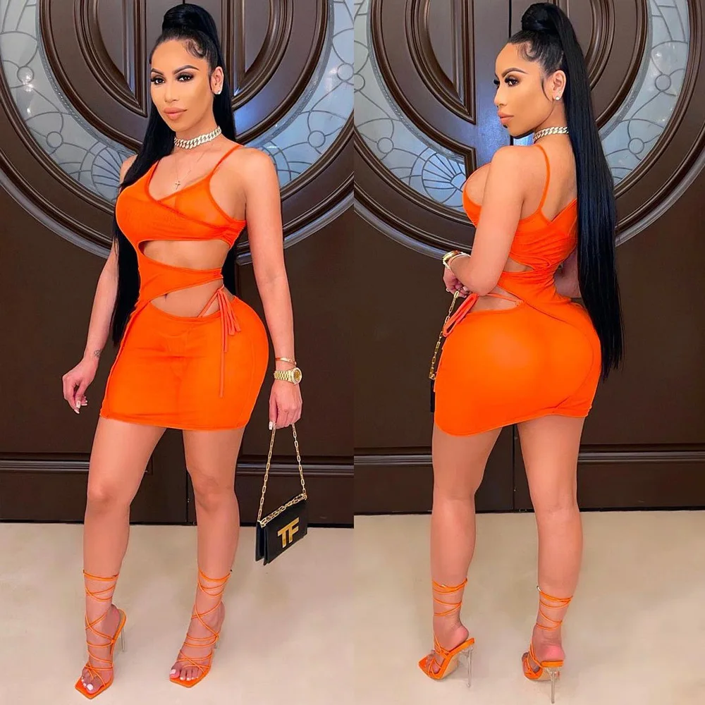 

2021 Summer Fashion Lace Sleeveless V-Neck Bodycon Night Club Women Mini Dress Skirt One Piece, Picture shown
