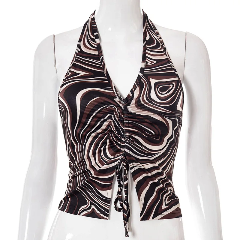 

Vests For Women Solid Color Printing Halter V-Neck Strap Temperament Self-Cultivation Sexy Shirts For Women Tops Party Street