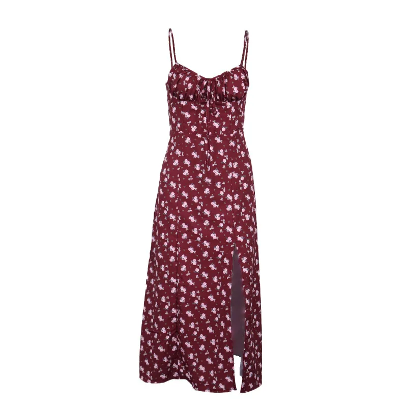 

2021 Women's Sexy Dress Floral Folds Lace Slit Sling Skirt Dress