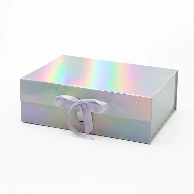 

Customize luxury creative idea design holographic gift packaging keepsake box with ribbon