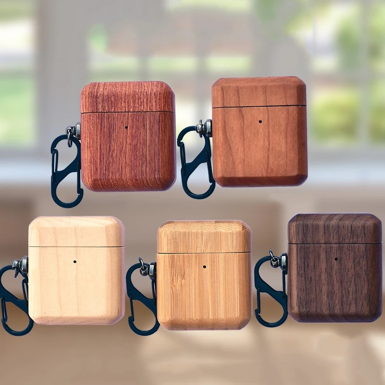 

Handmade Nature Wooden Protective Case for Airpods 1 2 Gen Walnut Bamboo Wood Cover for Apple Air Pod, 5 colors as shown