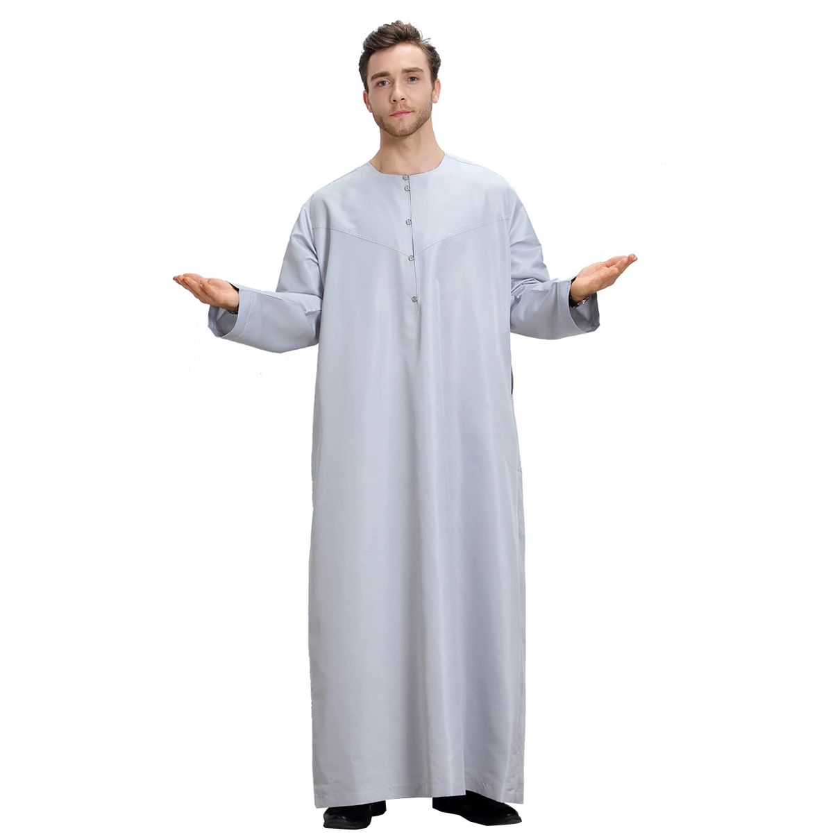 

Muslim Arab Turkish Caftan Robe Islamic Clothing Men's Long Sleeve Thobe Solid Color Gown Men Designers Robes