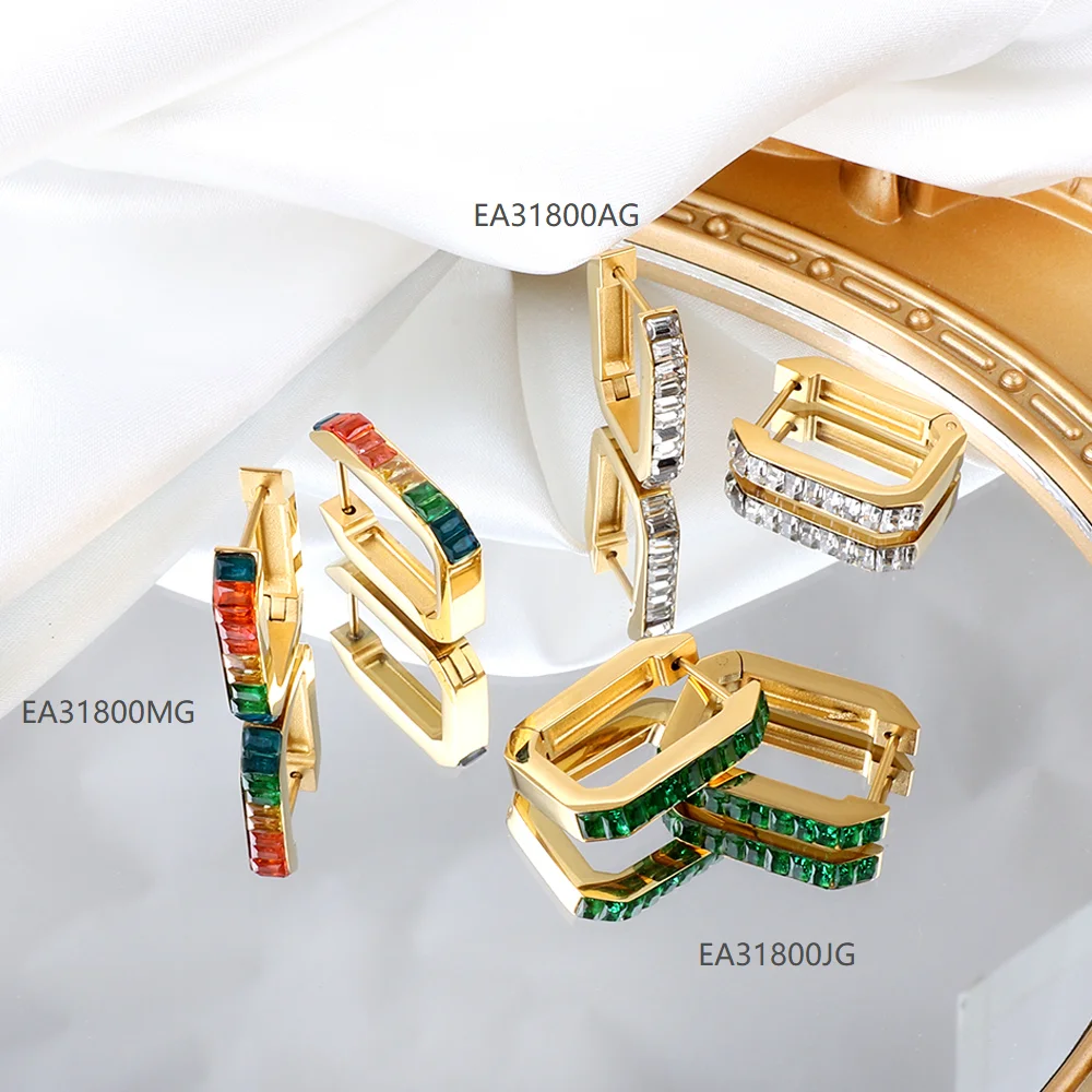 

Geometric Fashion Colorful Zircon Stainless Steel Earrings Ins Style Super Hot 18K Stainless Steel Earrings Wholesale