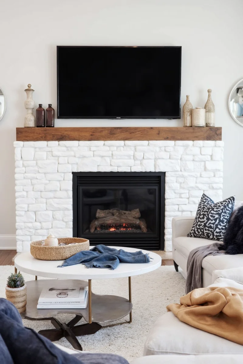 Diagram showing proper TV height above fireplace mantel