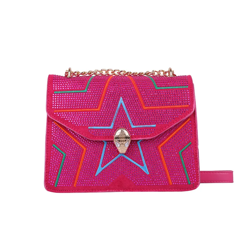 

Trendy pink messenger bags girl phone crossbody bag women luxury crystal handbag pu leather ladies chain shoulder bag, Customized color