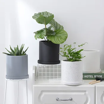 Ceramic Plant Pots 6 Inch Cylinder Planters With Connected Saucer Pots ...