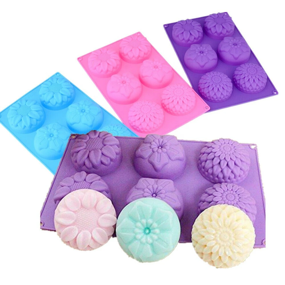 

6 Cavity Flower Silicone Cookie Candy Handmade Soap Candle Mold Mould, Random