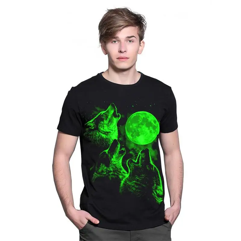 New fashion men teenager boy summer stereo 3D breathable o-neck fluorescence Luminous casual short sleeve tops t-shirt