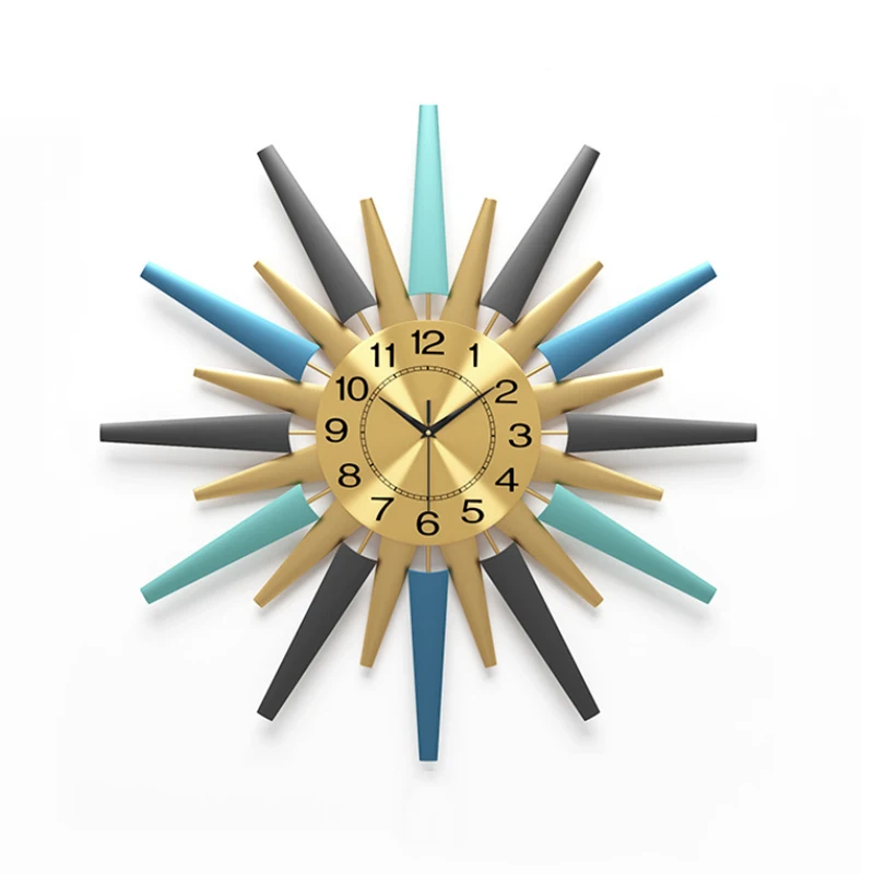 

24inch 60cm Mid Century Big Metal Clock Starburst Wall Clocks Battery Operated 3D Silent Modern Art Clock