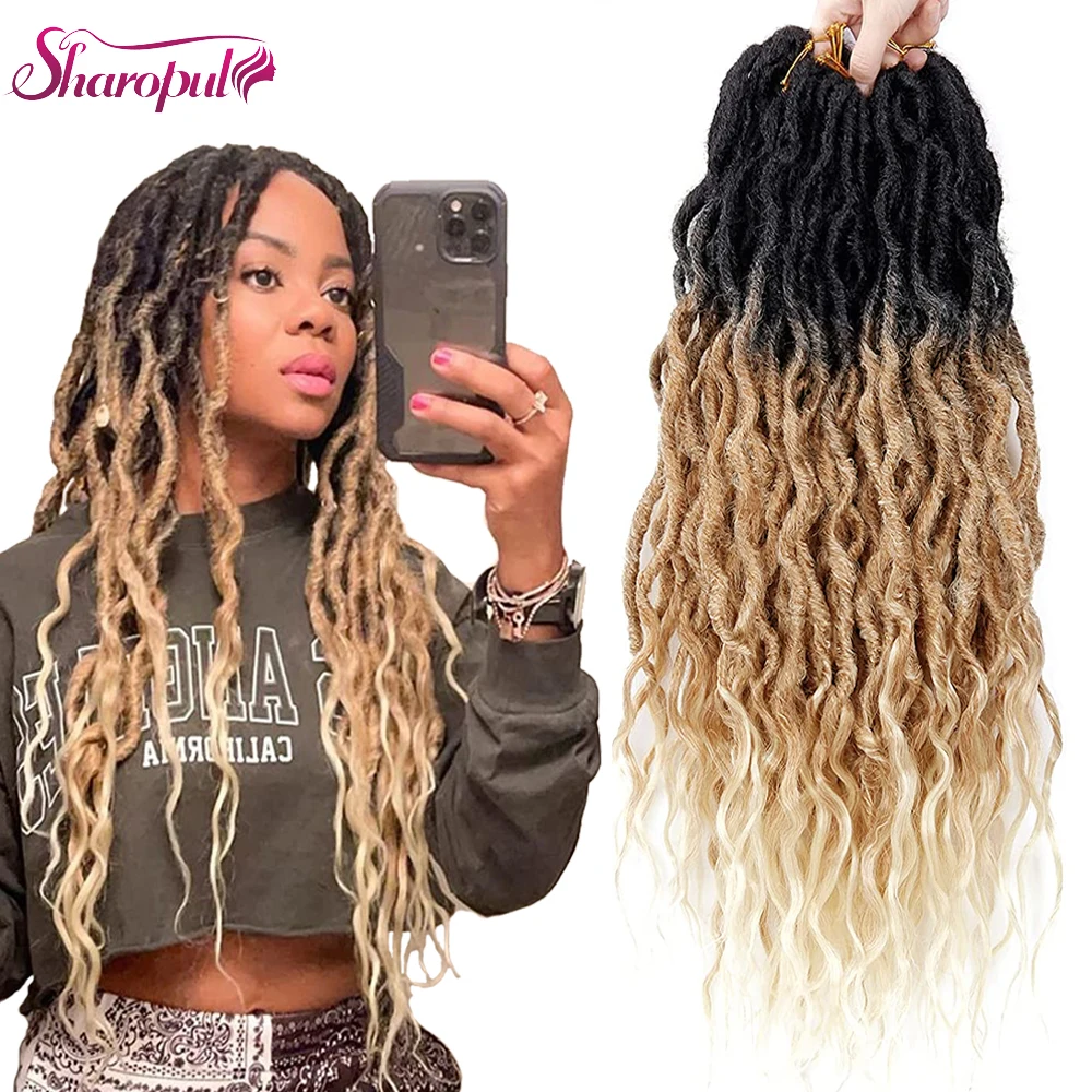Wholesale for Ombre Wavy Goddess Locs Crochet Braids Queen Faux Locs Synthetic Braiding Hair with Curly Ends Dreadlocks Dyed