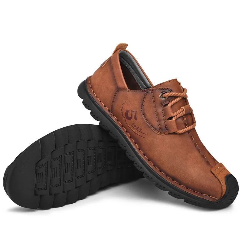 

FG cow leather big size mature flat genuine leather shoes for men, Black,light brown,dark brown