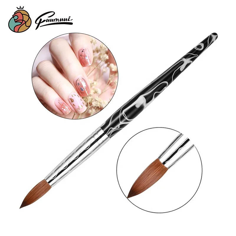 

2021 New Design Professional Marble Handle Acrylic Nail Brush 100% Kolinsky Hair Nail Brush Size 8 10 12 14 16 18