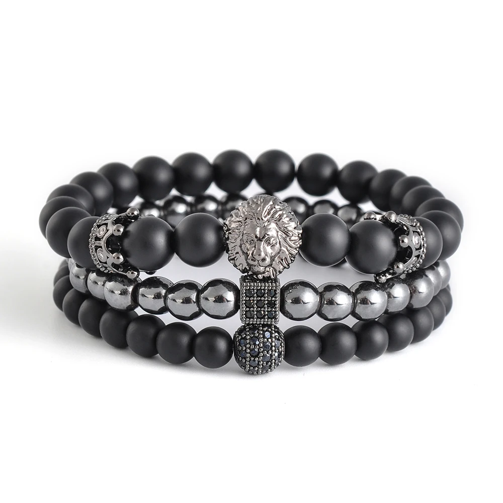 

F222 Custom Jewelry Bracelet Stone Minimalist Jewelry Charm Bead Adjustable DIY Zircon Black Set Black Matte Agate Bracelet, Black color
