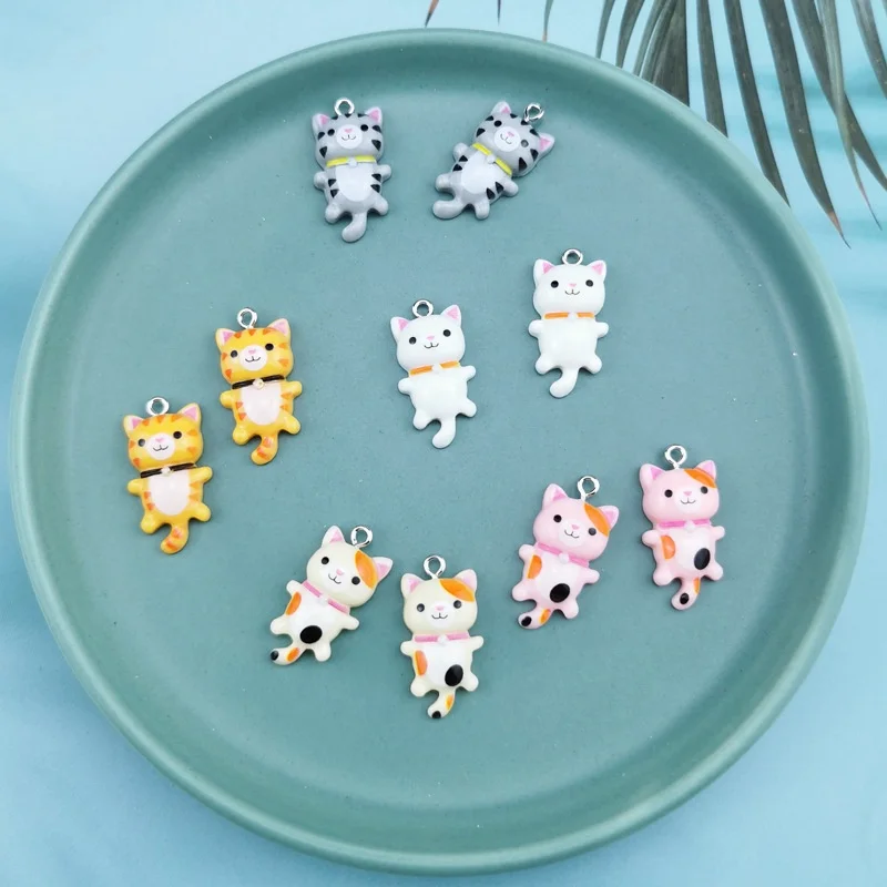 

Kawaii Cat Cartoon Animal Flatback Resin Cabochon Colorful Craft For Jewelry Making Accessories DIY Embellishments, Picture