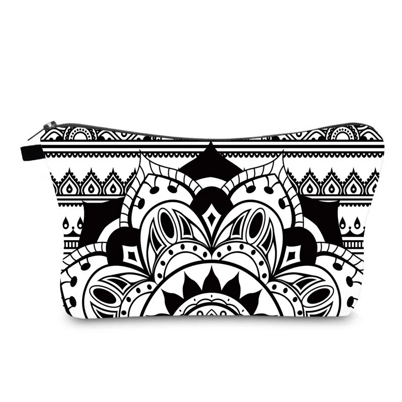 

Cosmetic Bag Cute Cotton Makeup Bags Black and White Mandala with Zipper