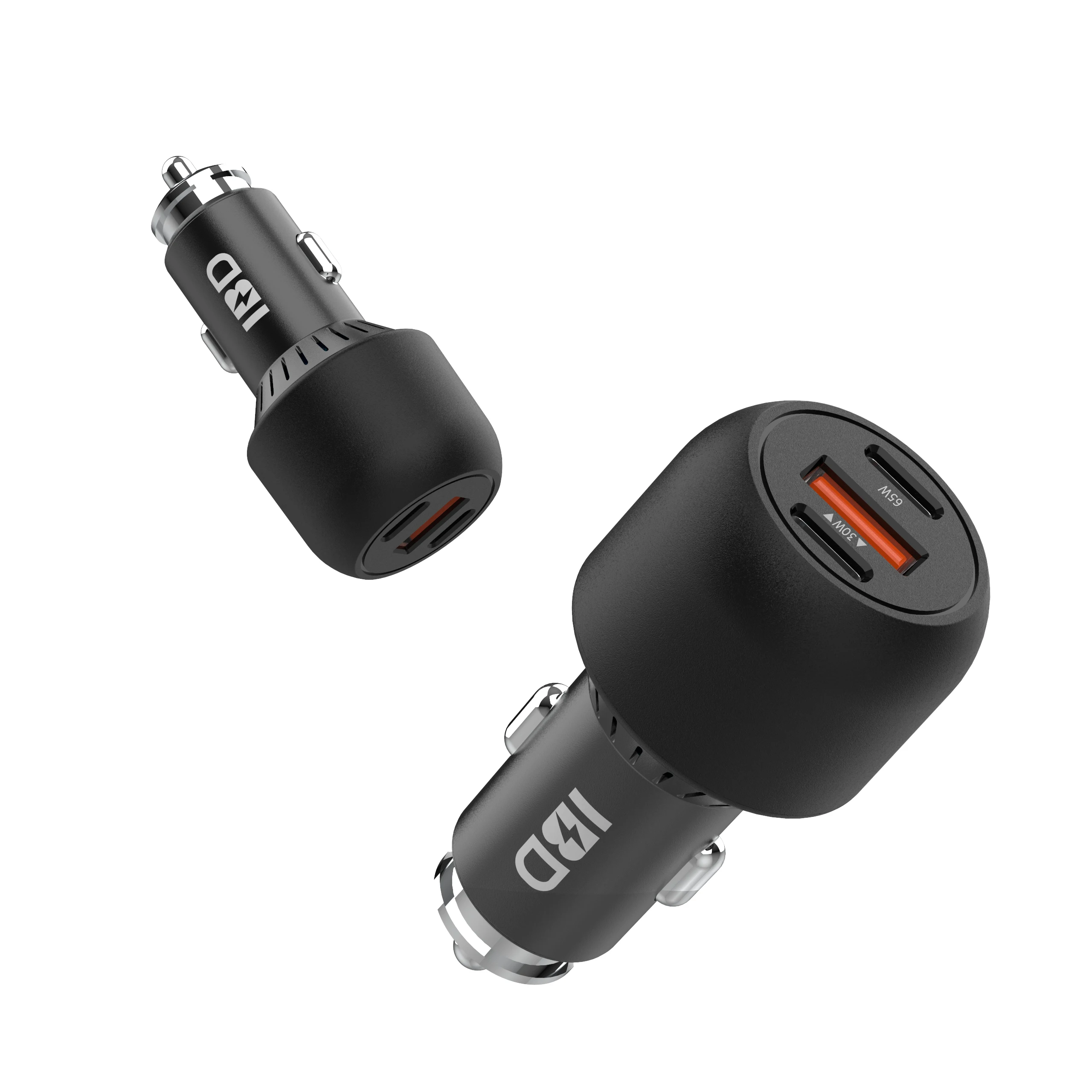 

3USB 95W Big Power to support Macbook 65W Unique Design Matte plastic pc fireproof for back case Car Charger, Black